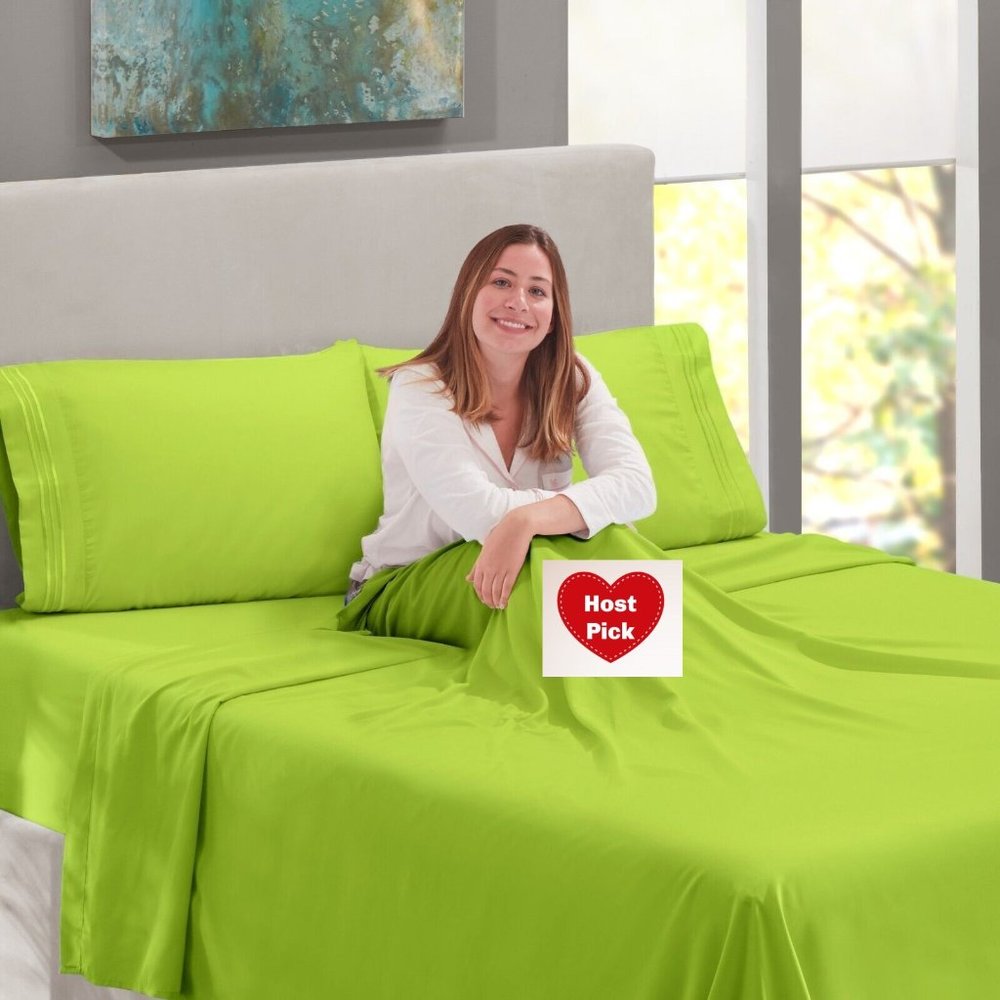 Green Bed Sheets Set 4-pc Garden Green Solids Full Queen King Size
